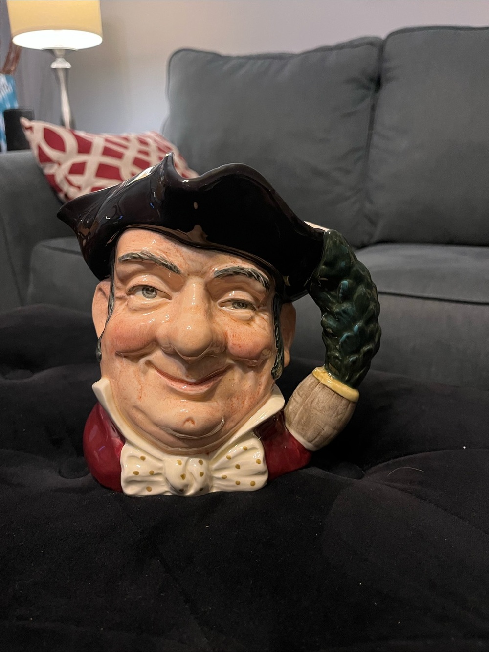 Vintage-Style Ceramic Toby Jug Pitcher in Black, Red and Cream
